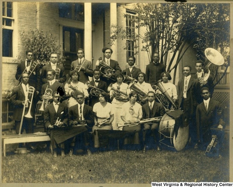 Group portrait of the Storer College band. Photo circa 1914, courtesy of West Virginia and Regional History Center, WVU Libraries.