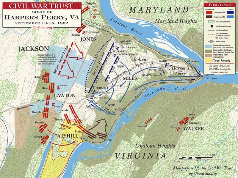 Map showing the Confederate attack on Harpers Ferry. Courtesy of the Civil War Trust.