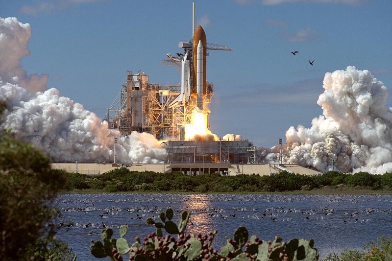 This image captures a shuttle taking off.