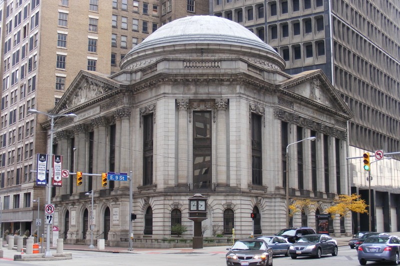 The Cleveland Trust Building opened in 1908. It now houses a Heinen's Supermarket as well as a hotel and apartments. 
