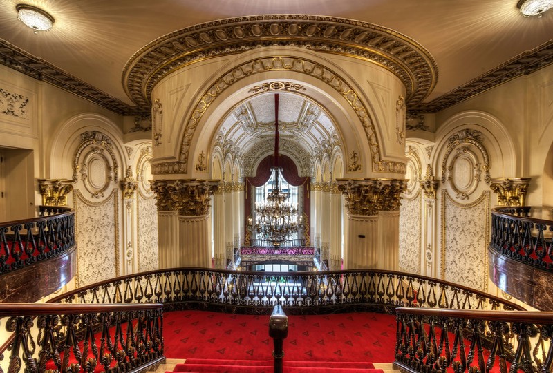 The grand lobby within Heinz Hall