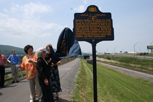 The state historical marker for Julia C. Collins is along the Susquehanna River in Williamsport, Pennsylvania, near where Collins lived and wrote. 