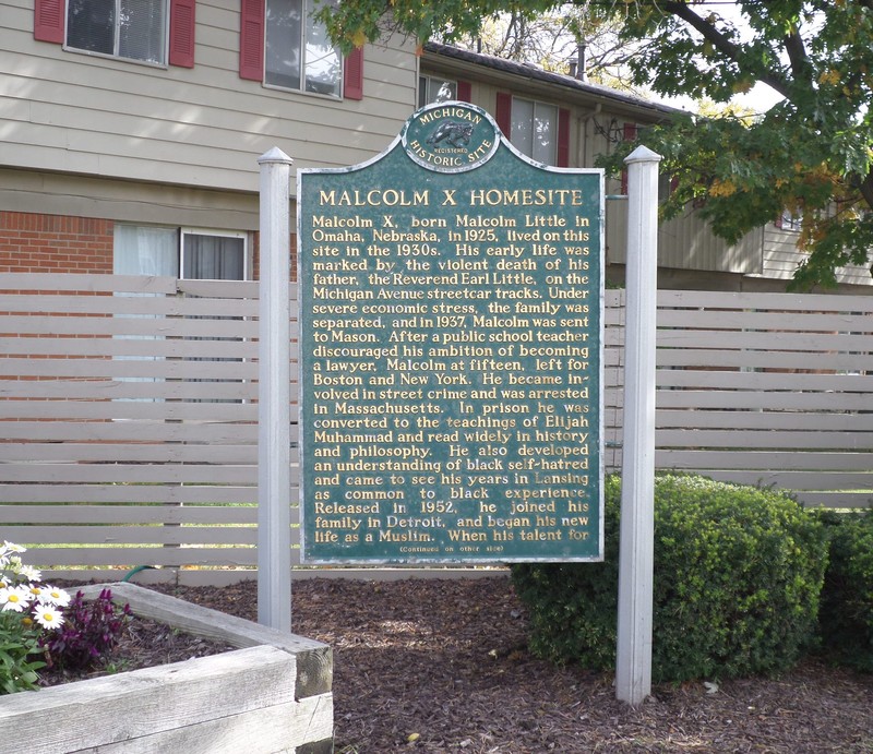 Michigan Historical Marker indicating the site of the home that Earl Little built for his family in 1931