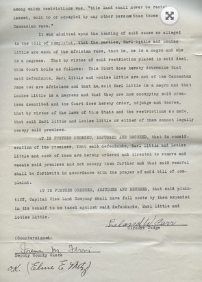 An excerpt from the court documents ordering the Littles to vacate their home in Westmont because they are Black residents in a white neighborhood