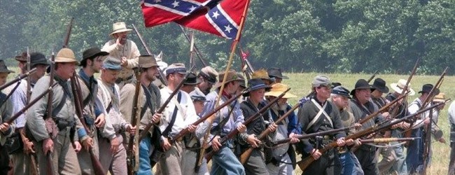 Soldiers reenact the battle