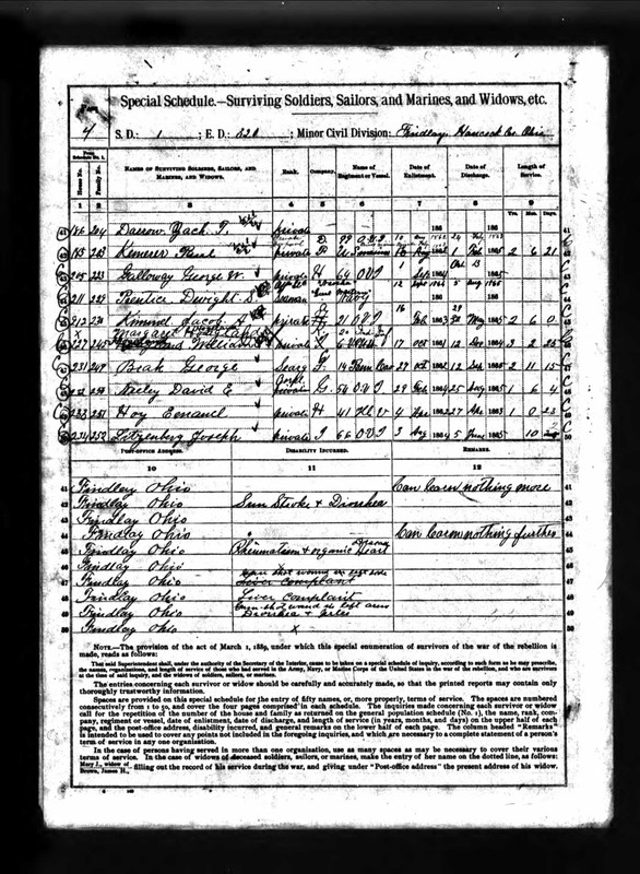 1890 Veterans Schedule (The National Archives via Ancestry.com)