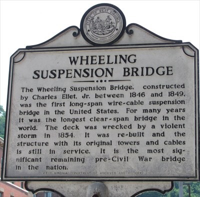 Wheeling Suspension Bridge historical marker.