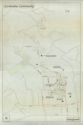 A property map that shows plots of land that belong to the Junaluska Community