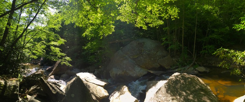 A view of the Boone Fork around Mile Marker 2 of the Boone Fork Trail, a five-mile loop starting from the Julian Price Memorial Park Picnic Area.
