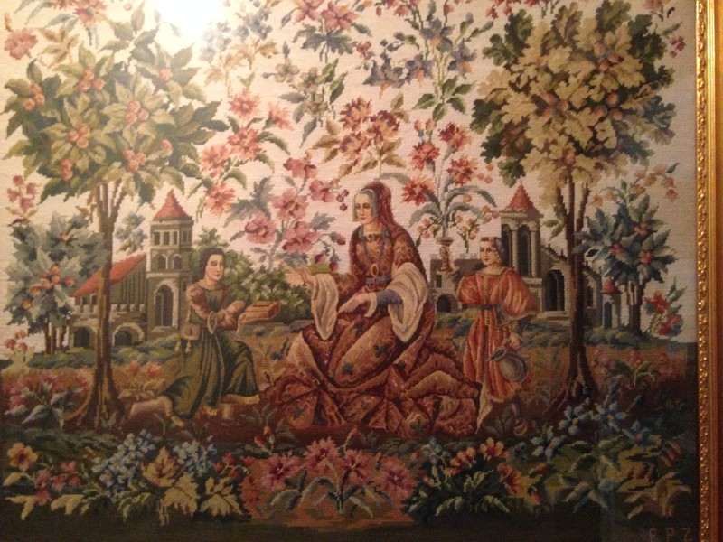 A tapestry done by Mary Zalud, the matriarch of the family.