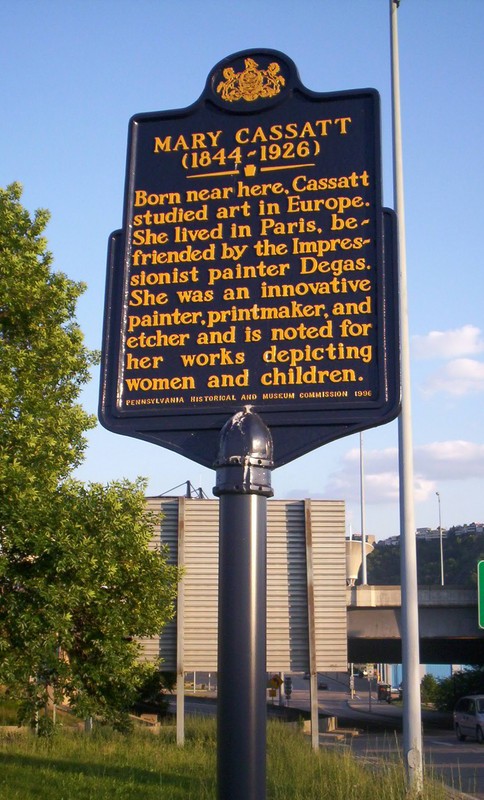 This historical marker is located near Cassatt's birthplace, where she lived until age 4.