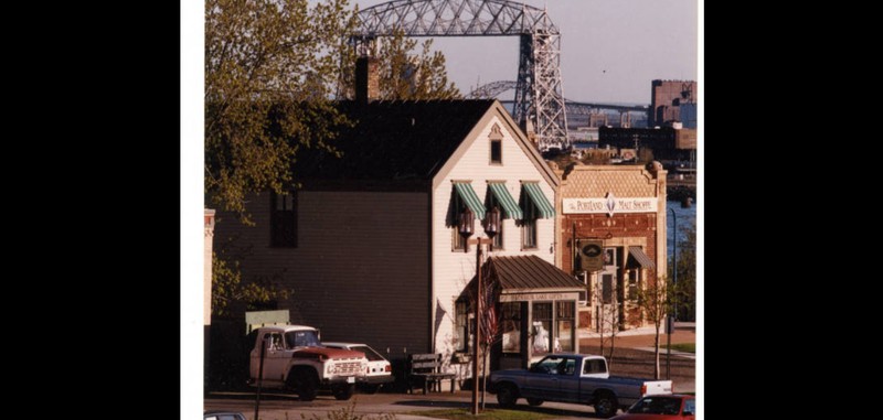 Bergetta Moe Bakery and Superior Street with the Aerial Lift Bridge in the background