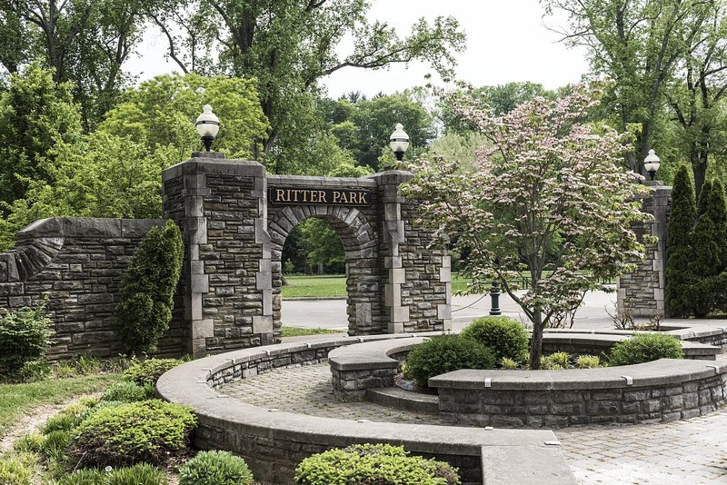 One of the main entrances into Ritter Park is this stone archway, believed to have been built by the WPA in the 1930s. Image courtesy of the Library of Congress.