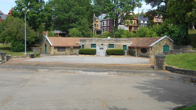 Small, outdoor amphitheater and what's left of the powder magazine.