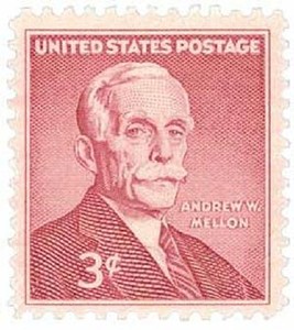In 1955, this stamp was issued to commemorate the 100th anniversary of the birth of Andrew Mellon. The Pittsburgh-born financier and philanthropist served as Secretary of the Treasury from 1921 to 1932. 

