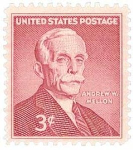 In 1955, this stamp was issued to commemorate the 100th anniversary of the birth of Andrew Mellon. The Pittsburgh-born financier and philanthropist served as Secretary of the Treasury from 1921 to 1932. 
