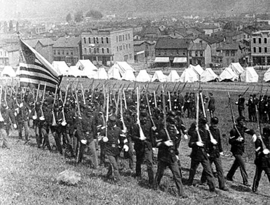 Pennsylvania State Militia marching into Homestead