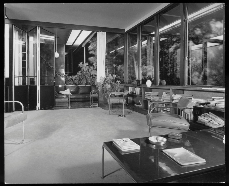 The interior of VDL I with a lived in appearance thanks to the Neutra family.  