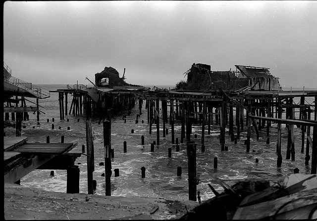Pacific Ocean Park Pier after its closer in 1967.
Photograph found at http://www.keyword-suggestions.com/cGFjaWZpYyBvY2VhbiBwYXJr/ 
"The Rise and Spectacular Fall of Pacific Ocean Park"
