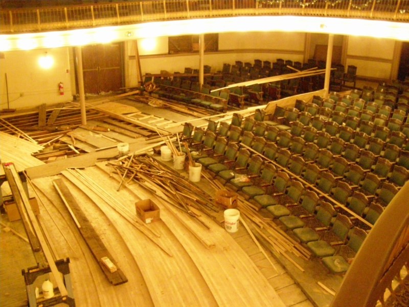 The restoration of the music hall.