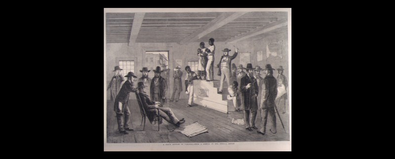 A drawing of a slave auction in Richmond, Virginia by George Henry Andrews and published in The Illustrated London News in 1861