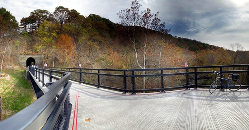 A converted railroad trestle.