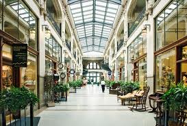 A view of the interior of the Grove Arcade.