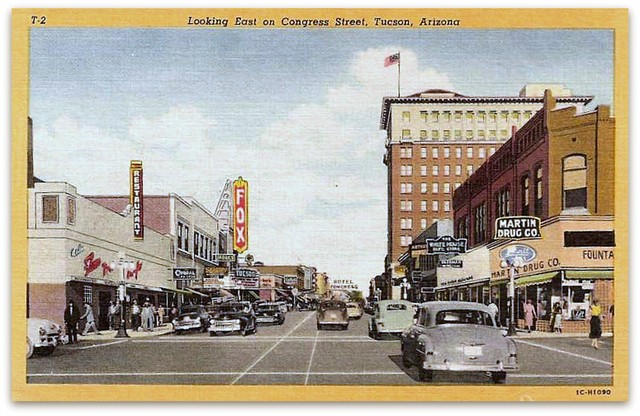 Historic postcard looking east on Congress Street. n.d.