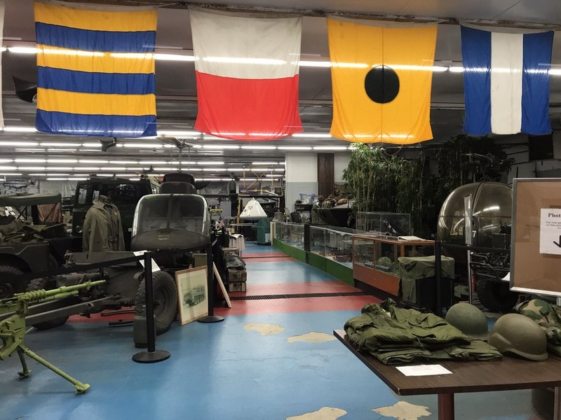 Interior view of exhibits at Russell Military Museum