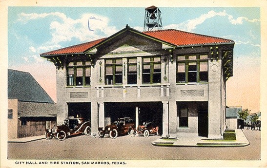 This postcard of the city hall and fire department was likely taken in the late 1920s.