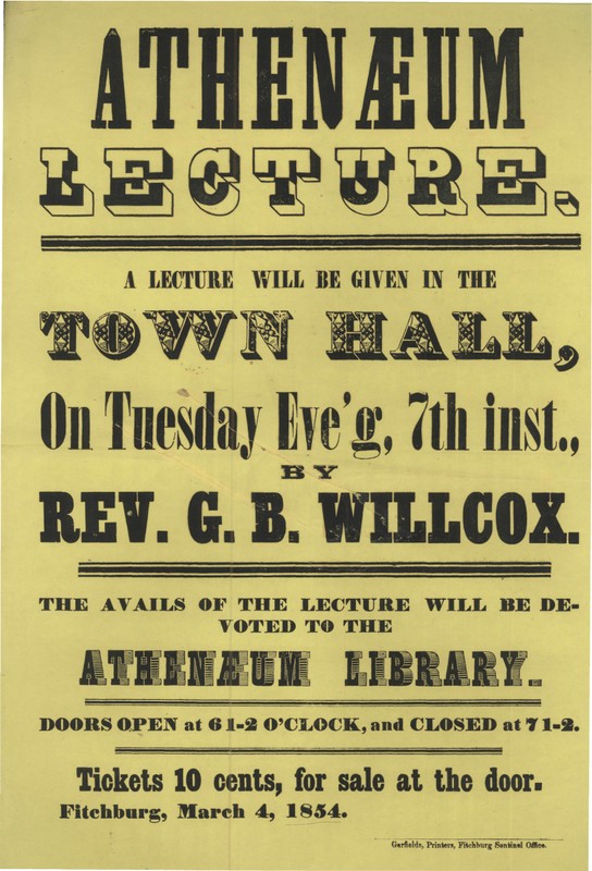 Tickets were 10 cents for this lecture that was held on March 4th, 1854