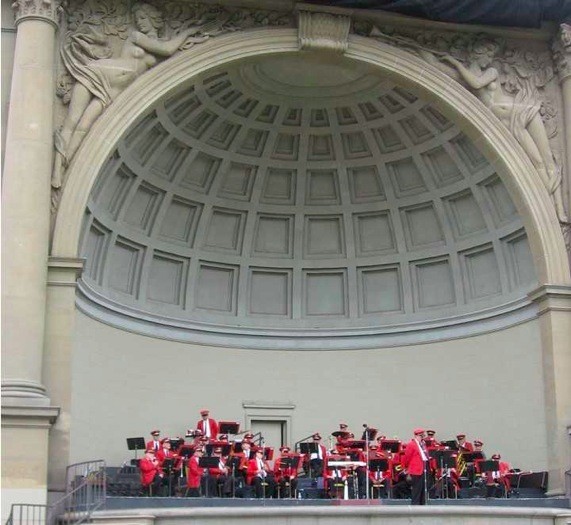 The Golden Gate Park Band performing at the Spreckels Temple of Music, where they have performed since the bandshell was built in 1900