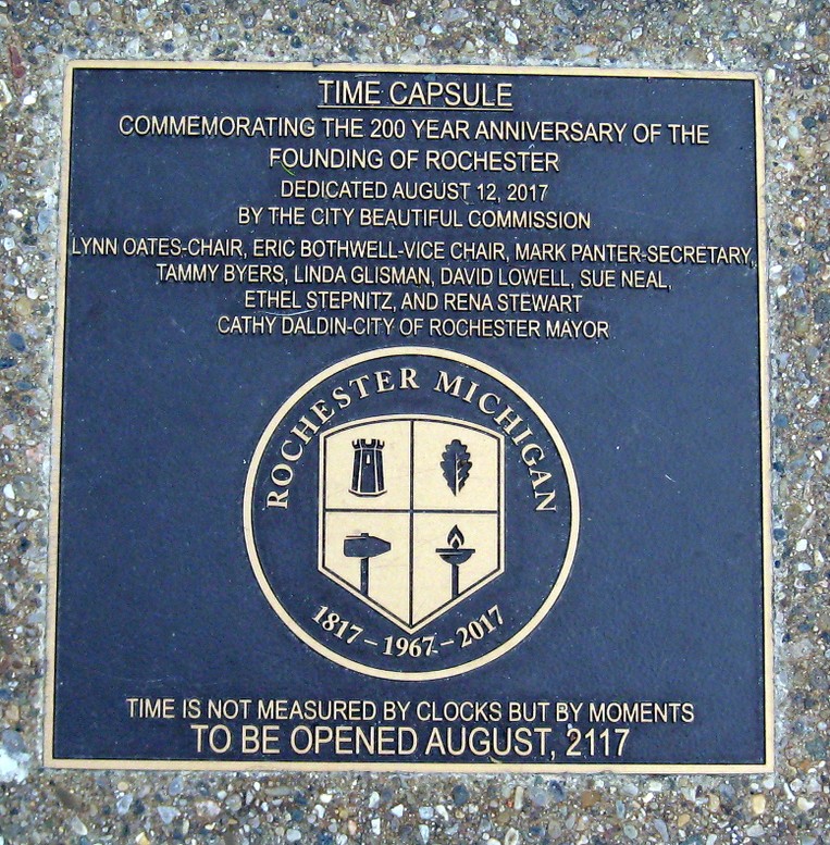 Rochester Bicentennial Sundial time capsule plaque, 2020