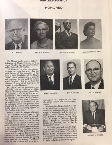 Minges Family Honored 
"From the Records of Leo W. Jenkins tenure as President and Chancellor. UA02-06. East Carolina University Archives, Joyner Library, Greenville, NC. 