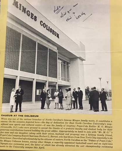 Minges Family Outside Coliseum
"From the Records of Leo W. Jenkins tenure as President and Chancellor. UA02-06. East Carolina University Archives, Joyner Library, Greenville, NC. 