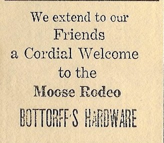 1928 Moose Rodeo advertisement showing Bottorff's Hardware