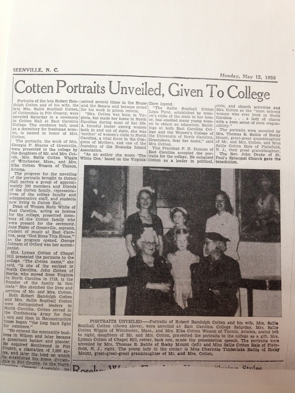 Unveiling of Cotten Portraits in Cotten Hall 1958