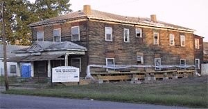 The building during structural work that preserved the historic hotel from demolition.
