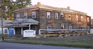 The building during structural work that preserved the historic hotel from demolition. 