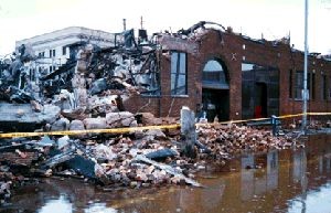 What was left of the original Herald building following the 1997 Red River flood and fire