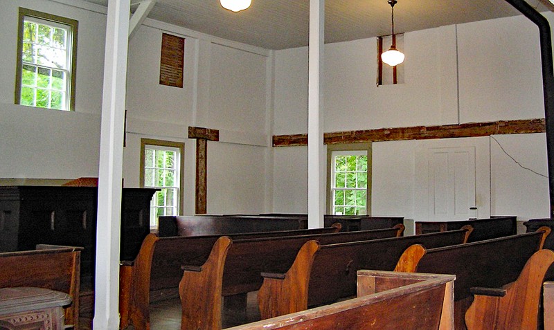 Frying Pan Meetinghouse Interior, courtesy of Fairfax County Park Authority (reproduced under Fair Use).