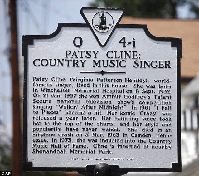 Landmark dedicated to Patsy Cline.http://www.dailymail.co.uk/news/article-2020149/Patsy-Cline-fans-Crazy-house-Fifties-singing-star-lived-gets-100-000-revamp.html