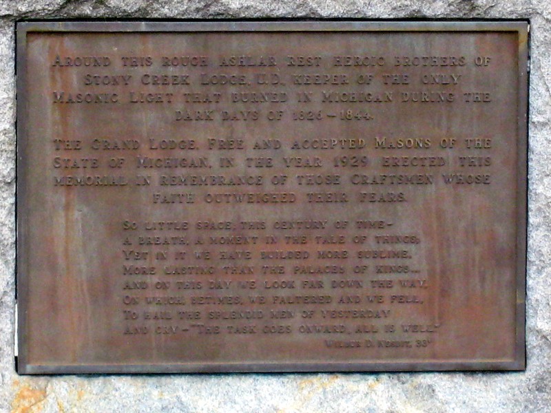 Stony Creek Cemetery, Masonic monument plaque, 2020