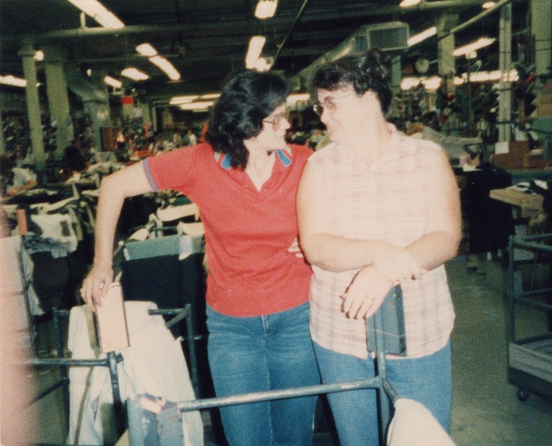 Corbin Ltd. Machine Operators Brenda Seary and Phyllis Nance on break, Huntington, WV