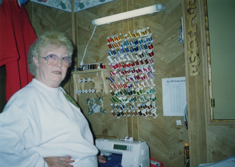 Corbin Ltd. Machine Operator Margaret Jeffers (pictured at Sandra Sheffield's home sewing station), Lavalette, WV