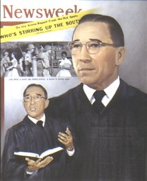 Judge Ronald Davies on the cover of an issue of Newsweek (1957) naming his actions regarding the Little Rock (AR) School Board as the "landmark decision on racial integration in our nation." He nullified the injunctions made by the Pulaski County Cha