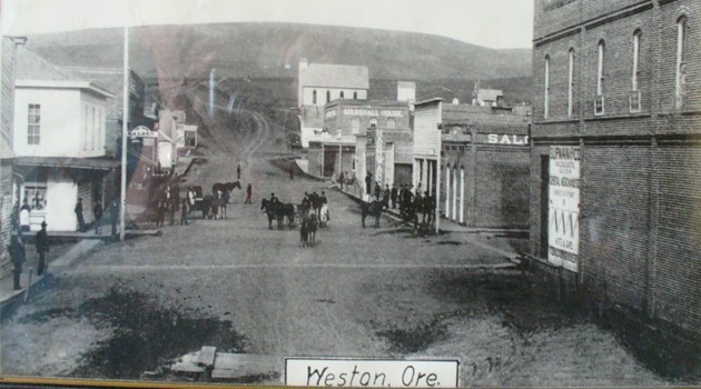 Photo of the entire district, before the bank was built in 1891.On the right you will notice that Central Station is a Saloon and the entry has not yet been changed from the front to the corner. Even the Old Post Office is now a Hardware Store with a bridge across the creek, leading to the Park at that time.