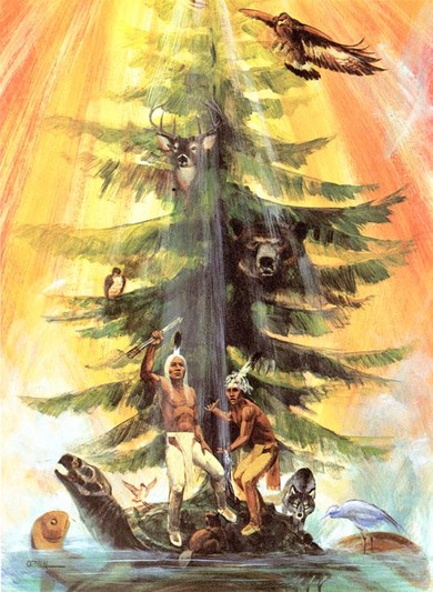 An artistic rendering of "The Tree of the Great Peace" (1985) by Chief Oren Lyons of the Onondaga Nation.