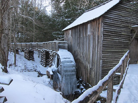 John Cable Grist Mill in Cades Cove . winter. courtesy of www.mysmokymountainvacation.com