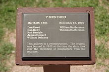 A plaque at the Tombstone Courthouse State Historic Park listing the names of the men hanged in Tombstone.